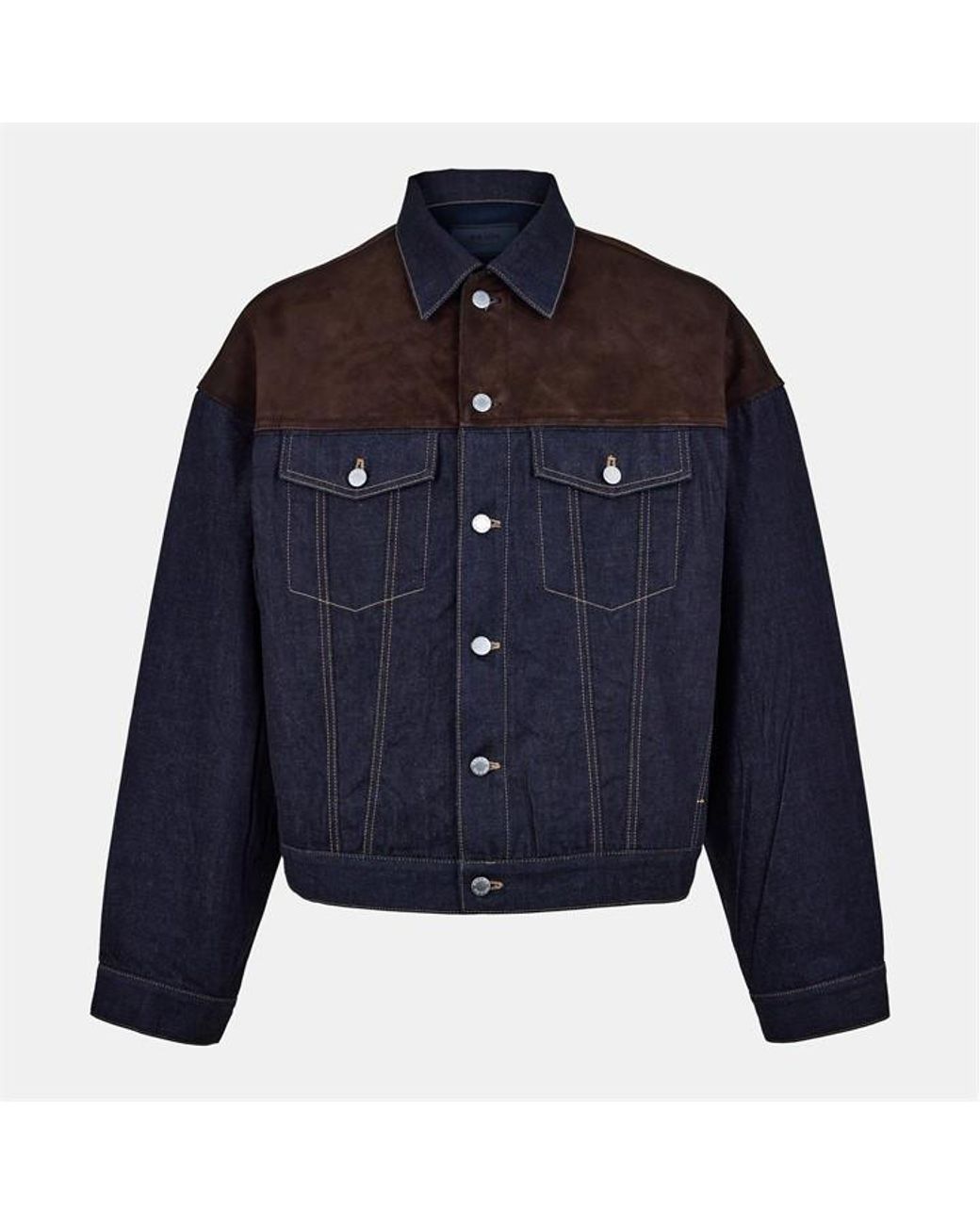 Prada Blue Suede Leather And Denim Blouson for men