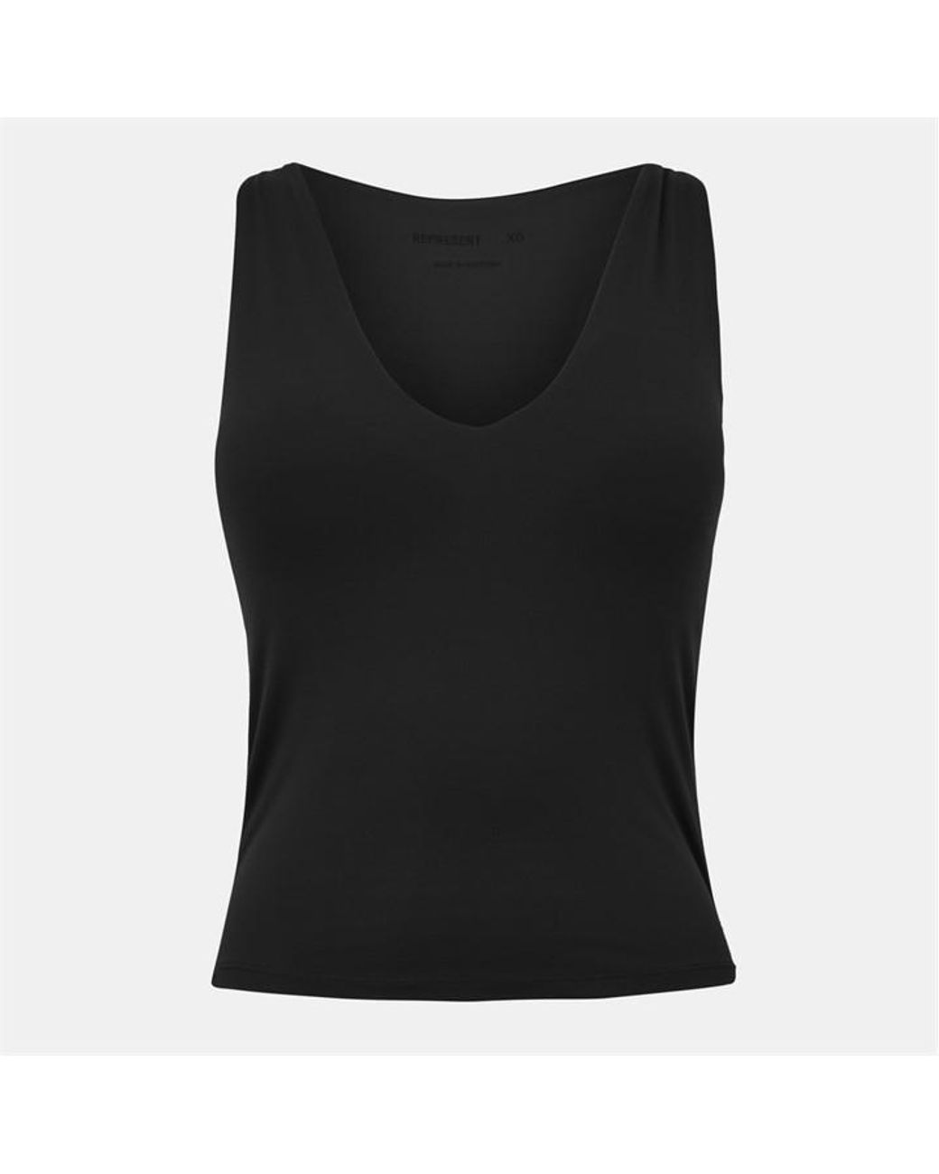 Represent Black V-Neck Built-In Bra 4-Way Stretch Slim Fit Tank Vest