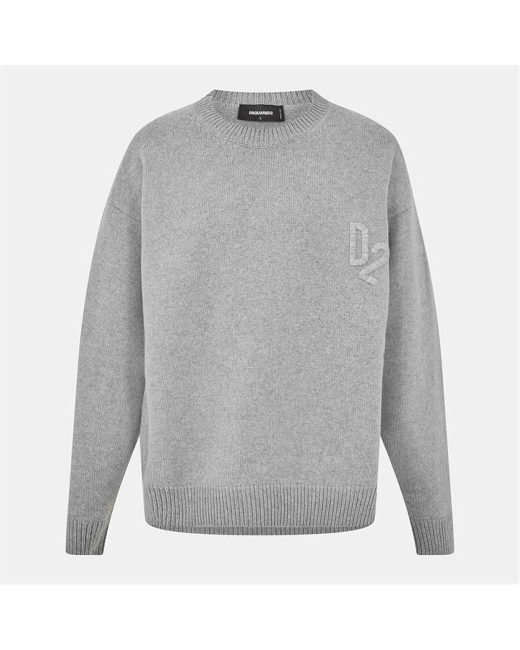 DSquared² Gray Ribbed Crew Neck Jumper for men