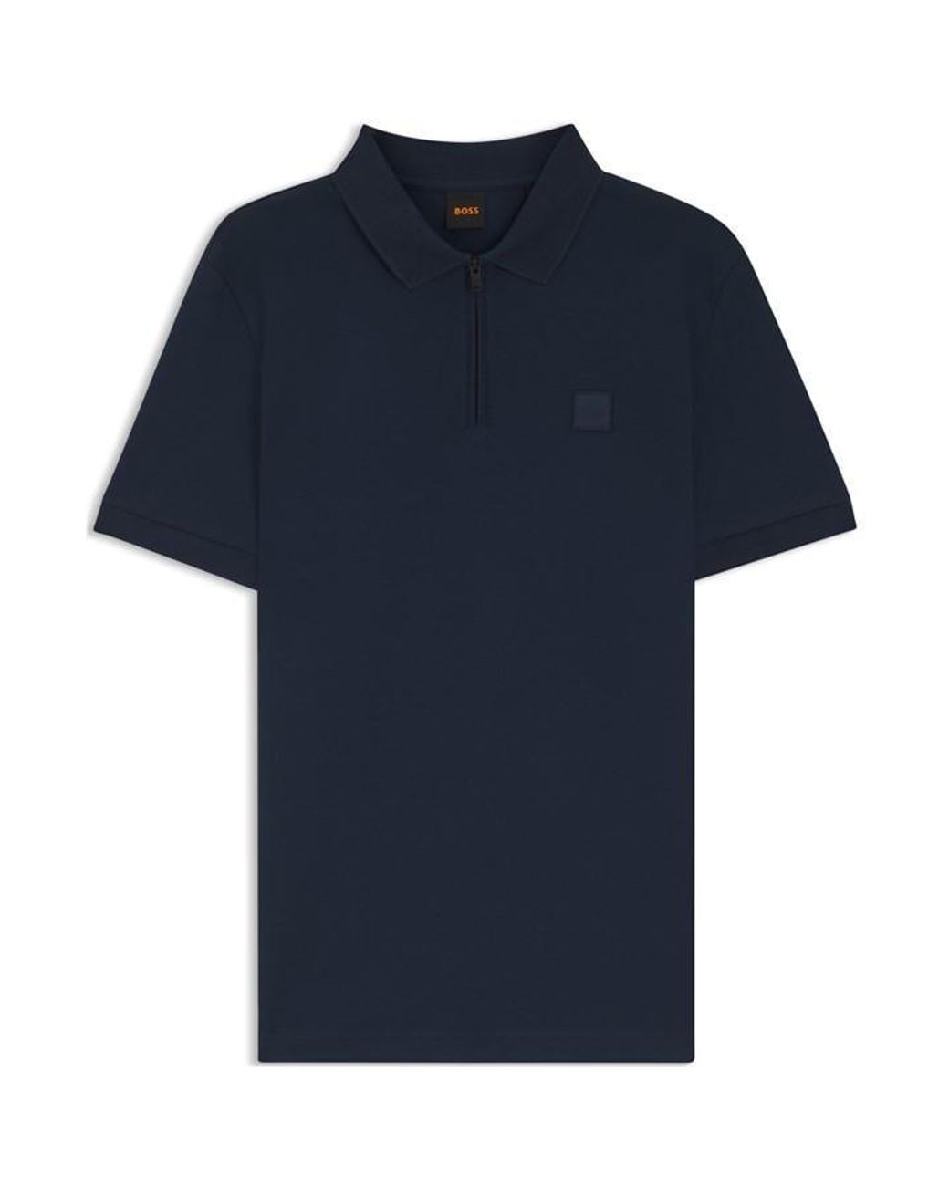 Boss Blue Passerzip Short Sleeve Polo Shirt With Logo Detail for men