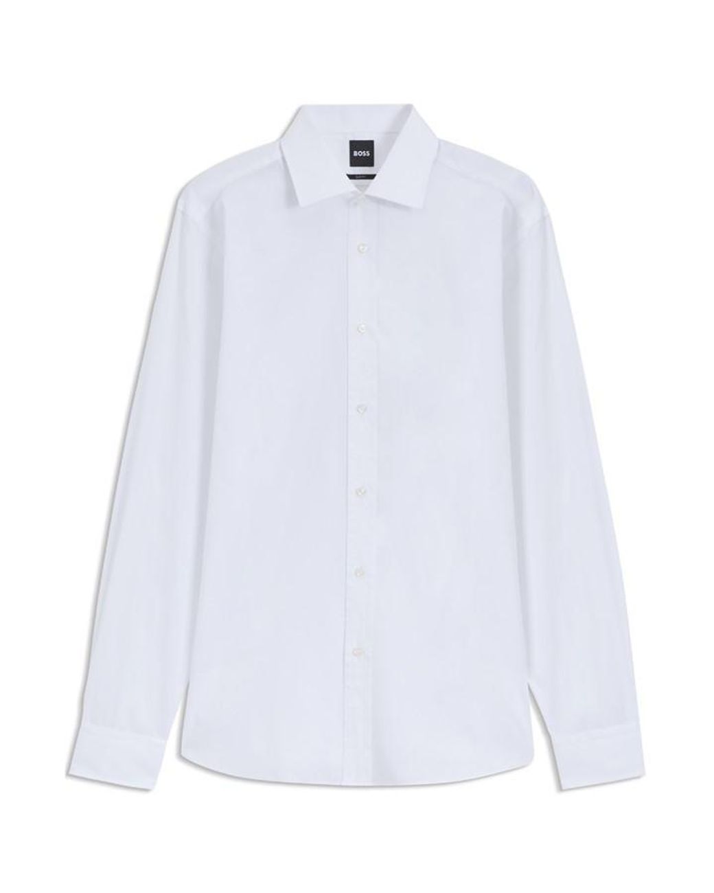 Boss White Cotton Long Sleeve Slim Fit Shirt for men