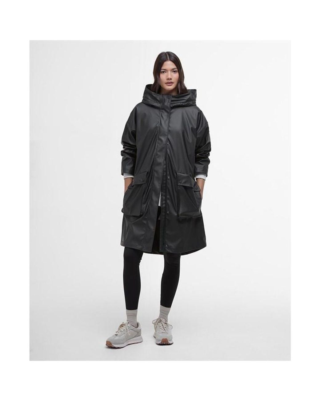 Barbour Black Atlas Hooded Long Sleeve Knee Length Rain Anorak