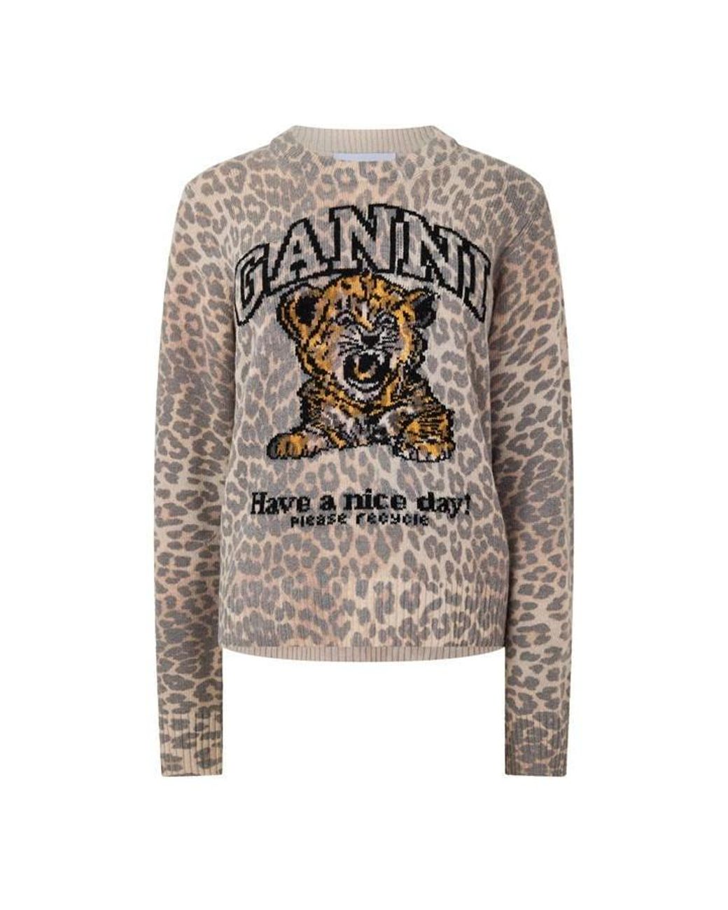 Ganni Gray Wool Sweater Crew Sweatshirt