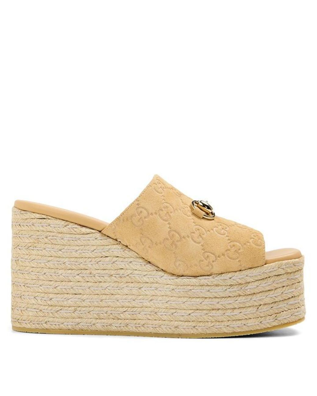 Gucci Natural Horsebit Wedge Sandals