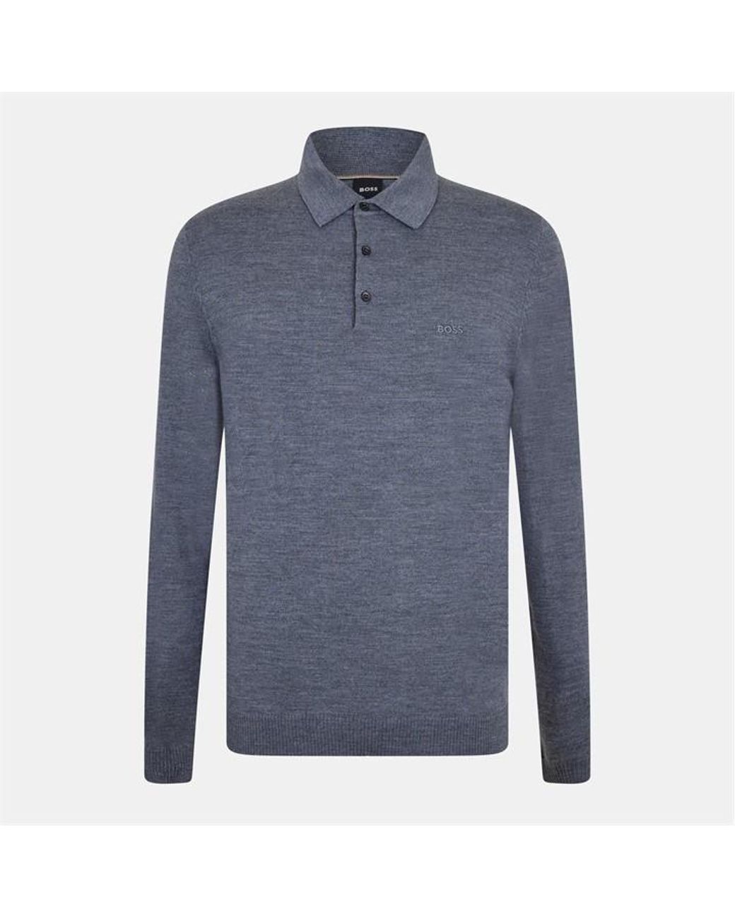Boss Blue Banet E Knitted Long Sleeve Polo Shirt for men