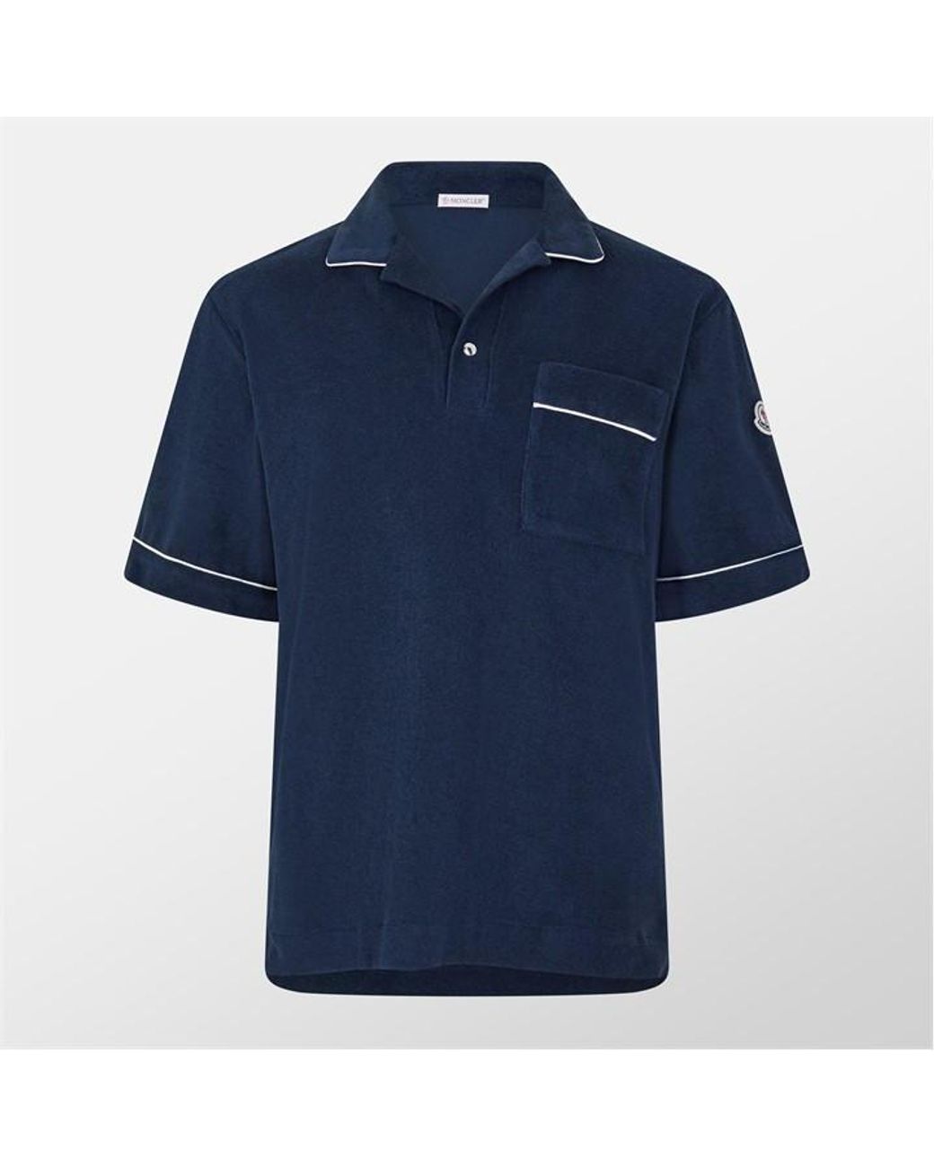 Moncler Blue Towel Textured Short Sleeve Polo Shirt for men