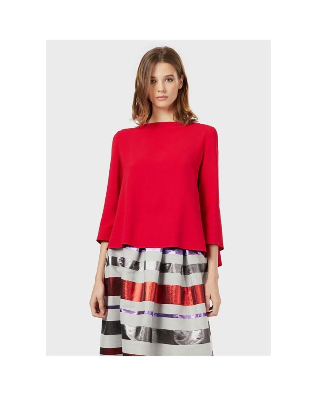 Emporio Armani Red Emporio Armani Relaxed Fit Long Sleeve Boat Neck Blouse