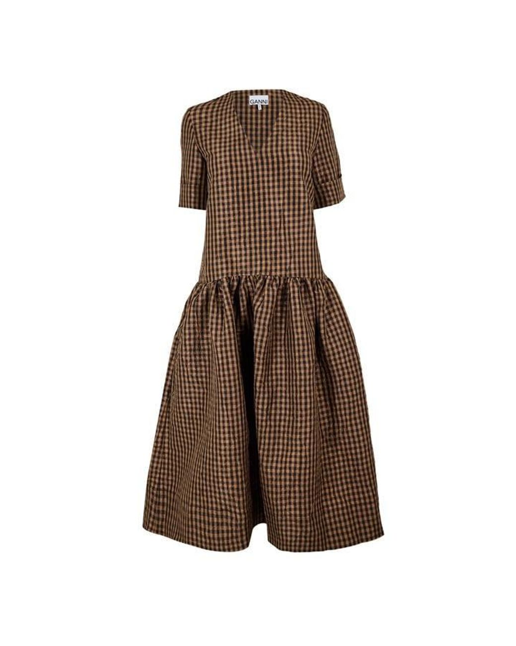 Ganni Brown Crkle Taf Long Maxi Dress
