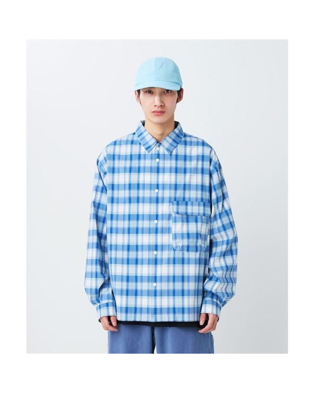 Snow Peak Blue Fade Check Wind Resistant Overshirt for men