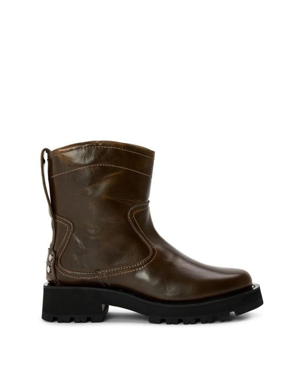 Ganni Brown Studded Crinkle Flat Ankle Boots