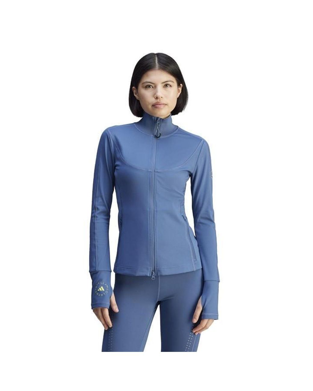 Adidas By Stella McCartney Blue Aeroready Long Sleeve Thumbhole Slim Fit Performance Training Jacket