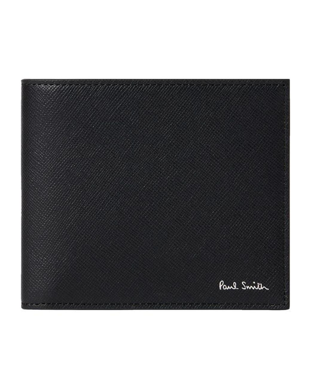 Paul Smith Black Leather Printed Billfold Wallet for men