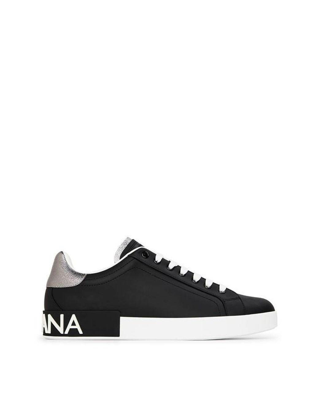Dolce & Gabbana Black Logo Portofino Leather Low-Top Trainers for men