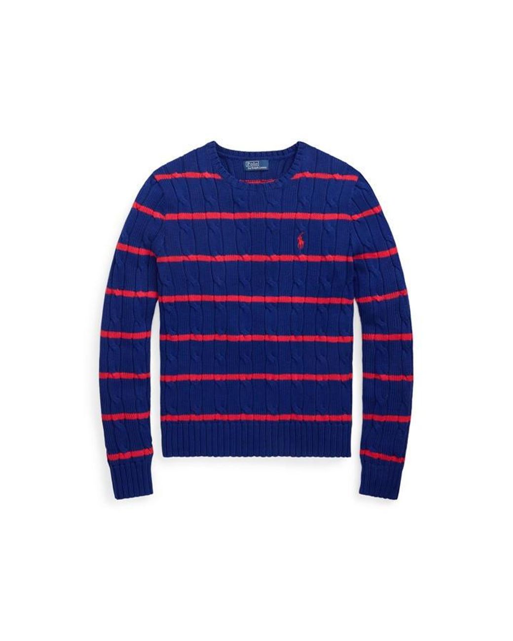 Polo Ralph Lauren Blue Cable Stripe Crew Neck Jumper