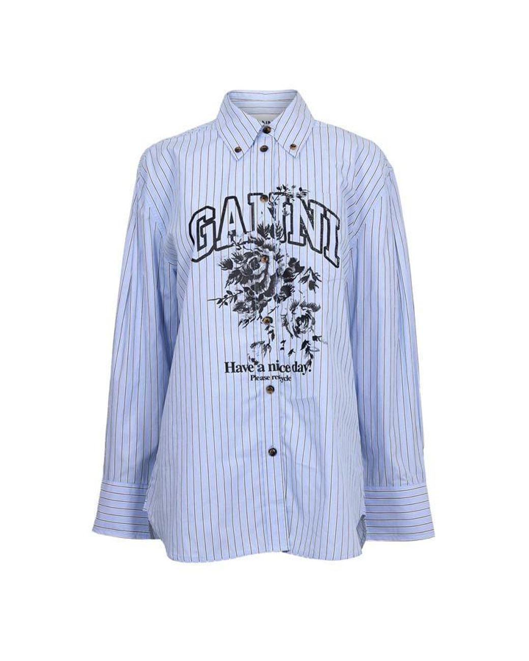 Ganni Blue Stripe Cotton Oversized T-Shirt