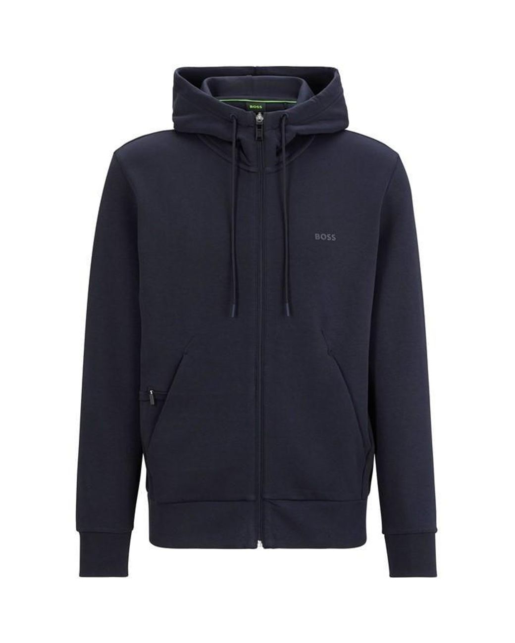Boss Blue saggy Curved Zip Hoodie for men