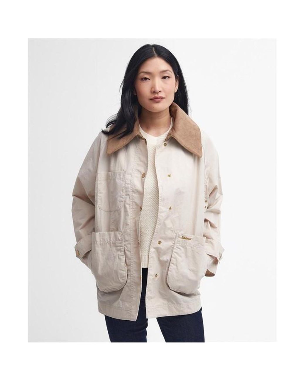 Barbour Hutton Oversized Showerproof Jacket in Natural | Lyst UK