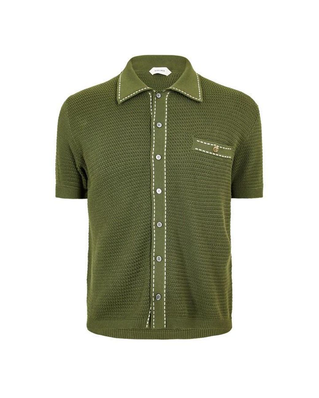 Versace Green Knitted Short Sleeve Polo Shirt for men
