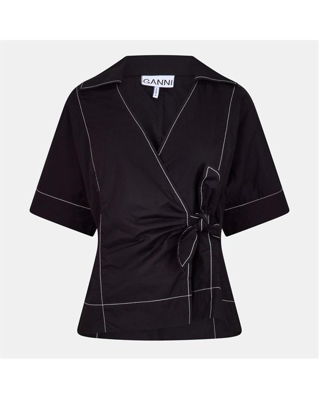 Ganni Black Blouse Wrap Top