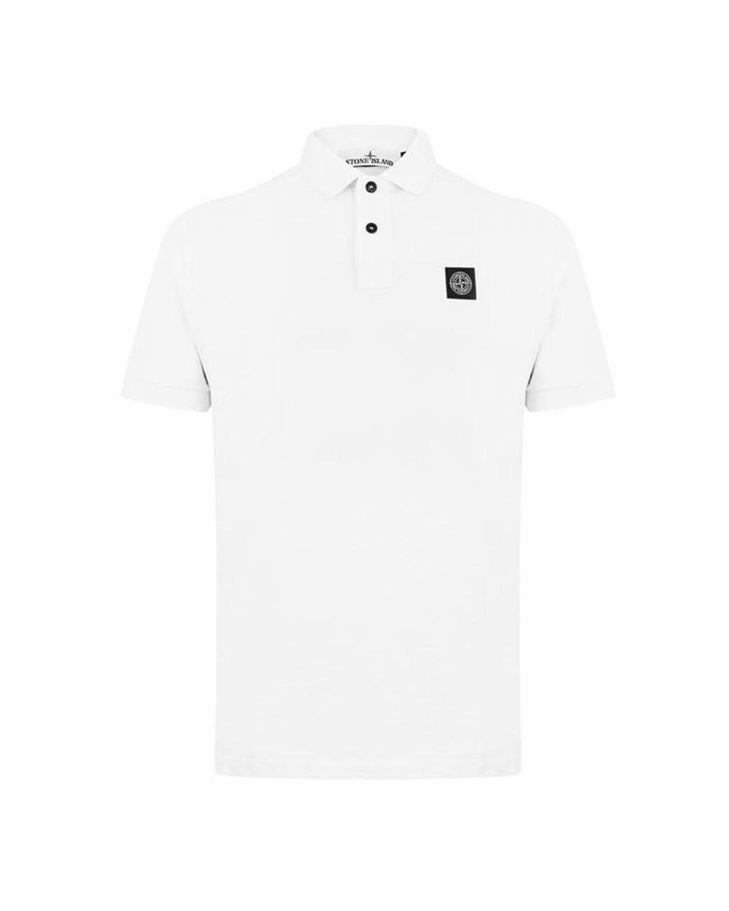 Stone Island White Cotton Compass Logo Polo Shirt for men