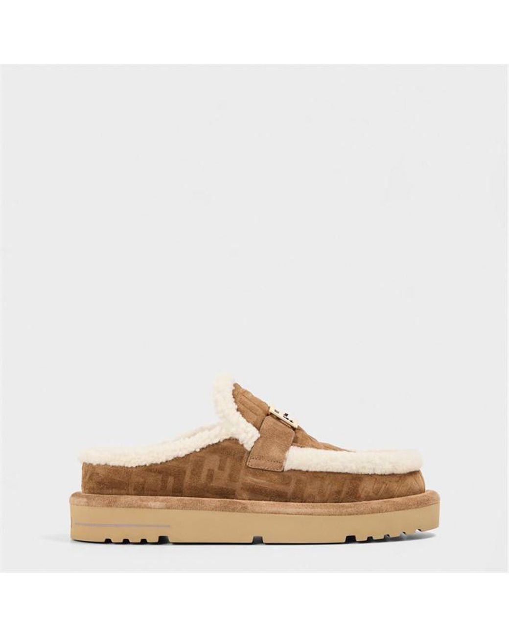 Fendi Brown Shearling Slip-On Flat Mules
