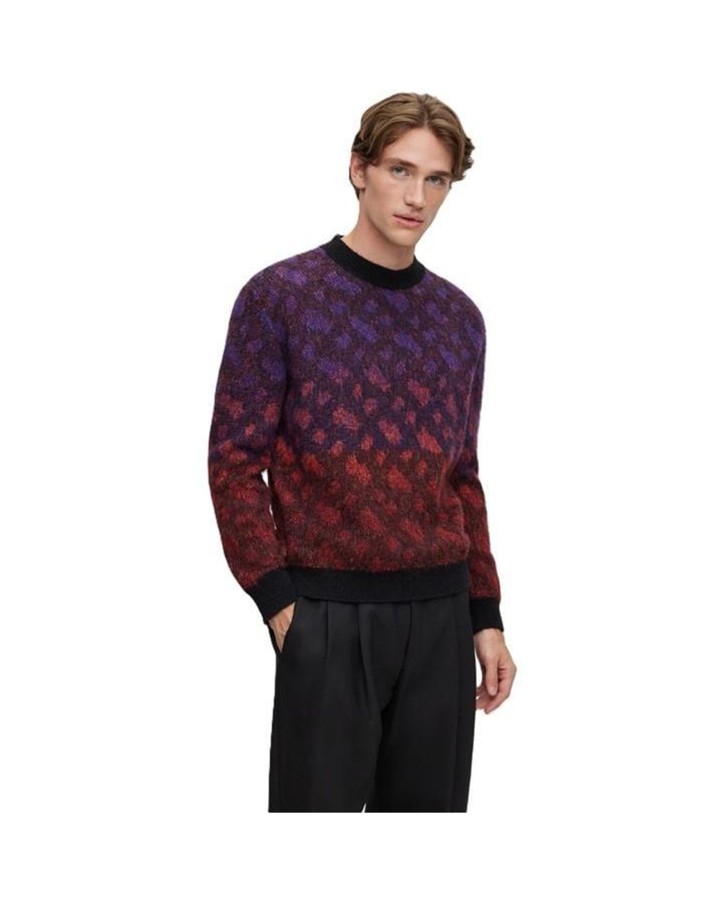 Boss Purple Miracolo Crew Neck Jumper for men
