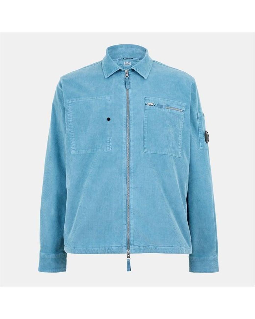 C P Company Blue Corduroy Long Sleeve Zip Overshirt for men