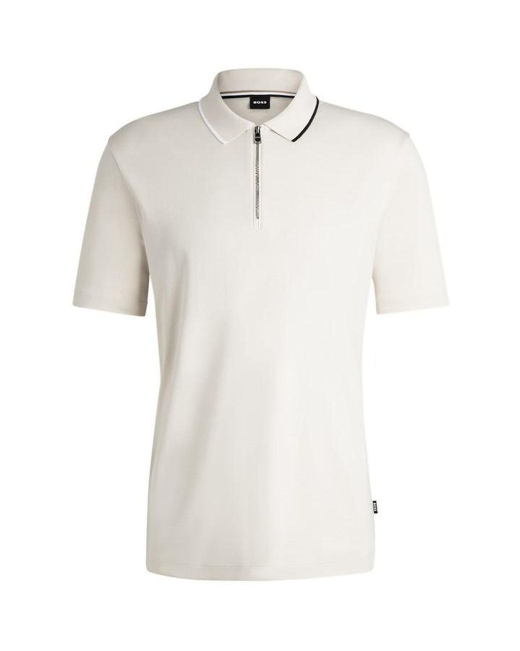 Boss Natural Paras Quarter Zip Cotton Short Sleeve Polo Shirt for men