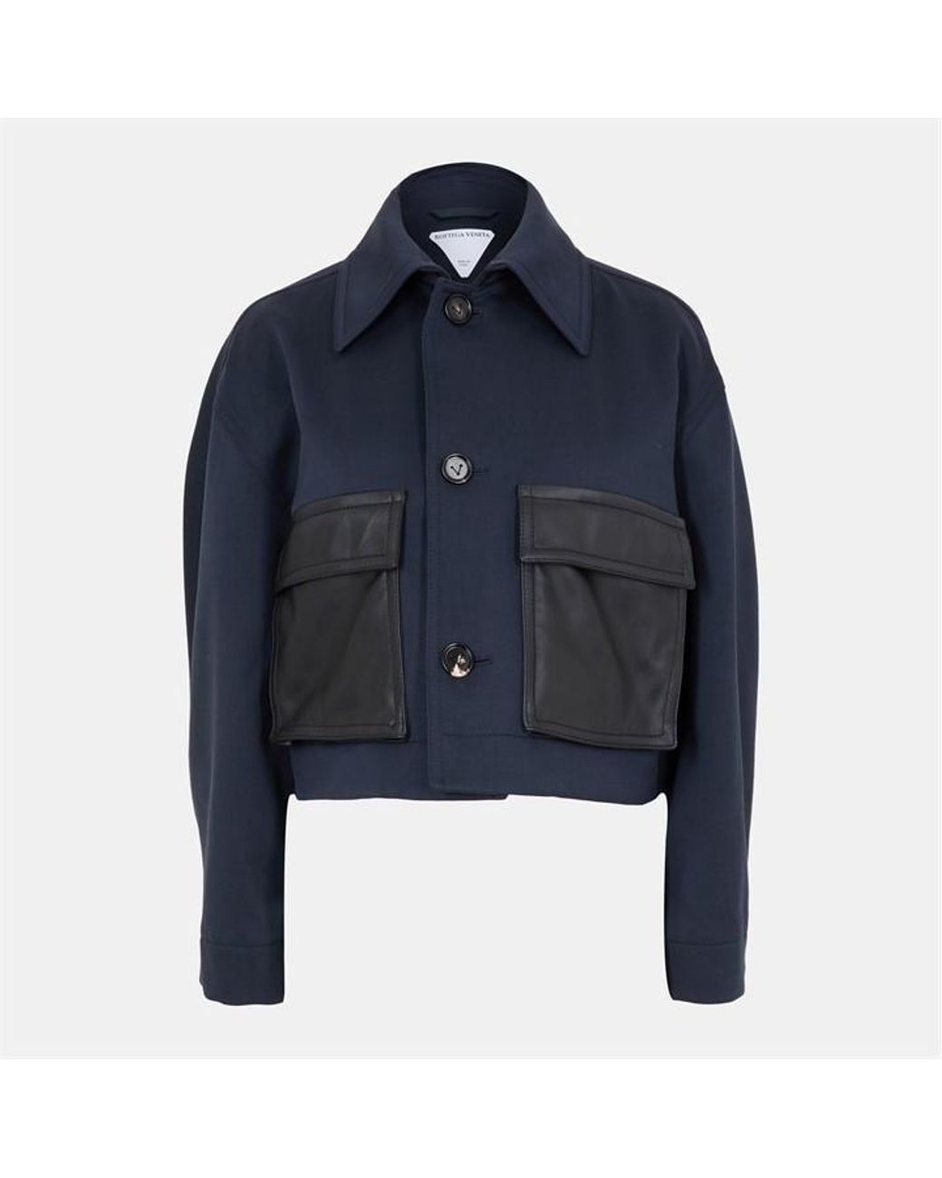 Bottega Veneta Blue Wool Long Sleeve Hip Length Bomber Jacket