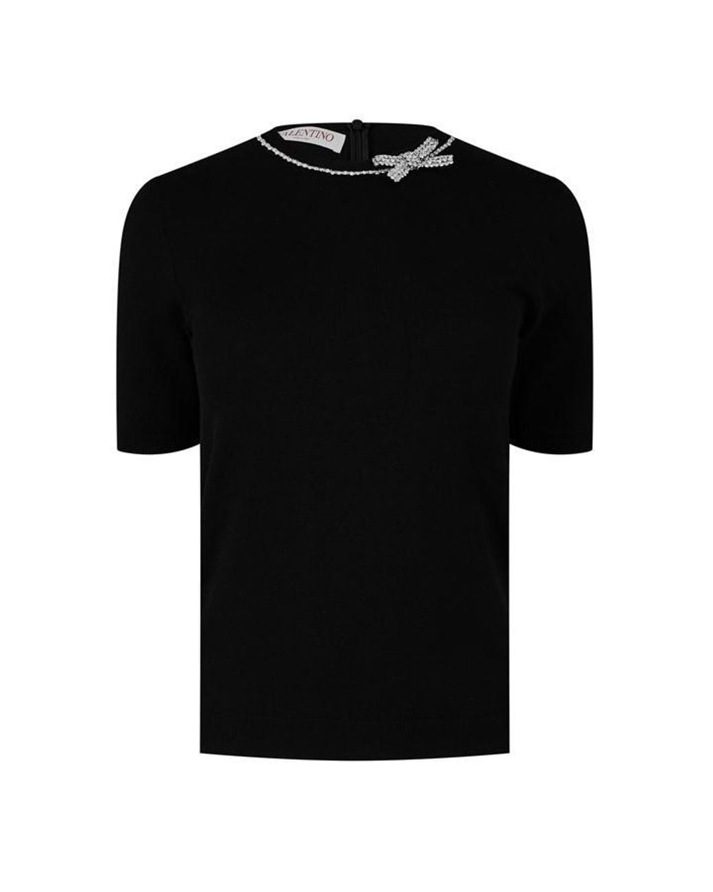 Valentino Black Embroidered Wool Fitted Top