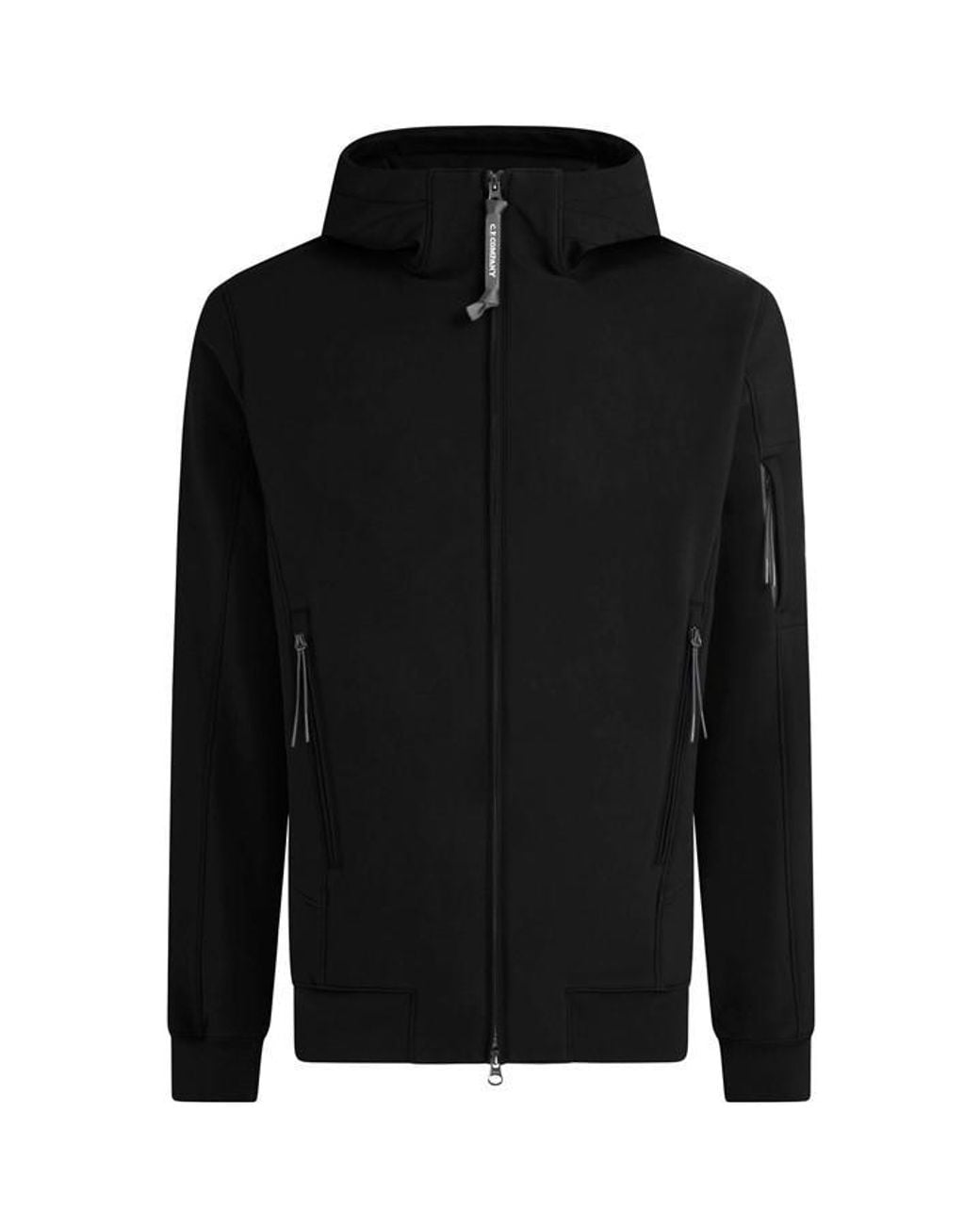 C P Company Black Lens Windproof Hooded Long Sleeve Softshell Jacket for men