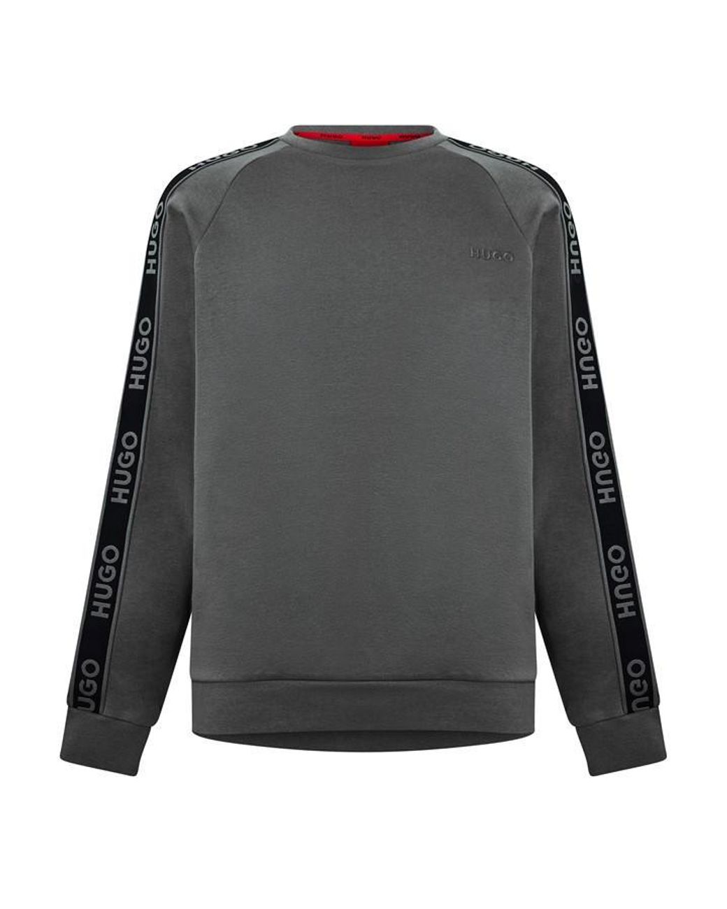 HUGO Gray Liam Crew Sweatshirt With Logo Tape Detail for men