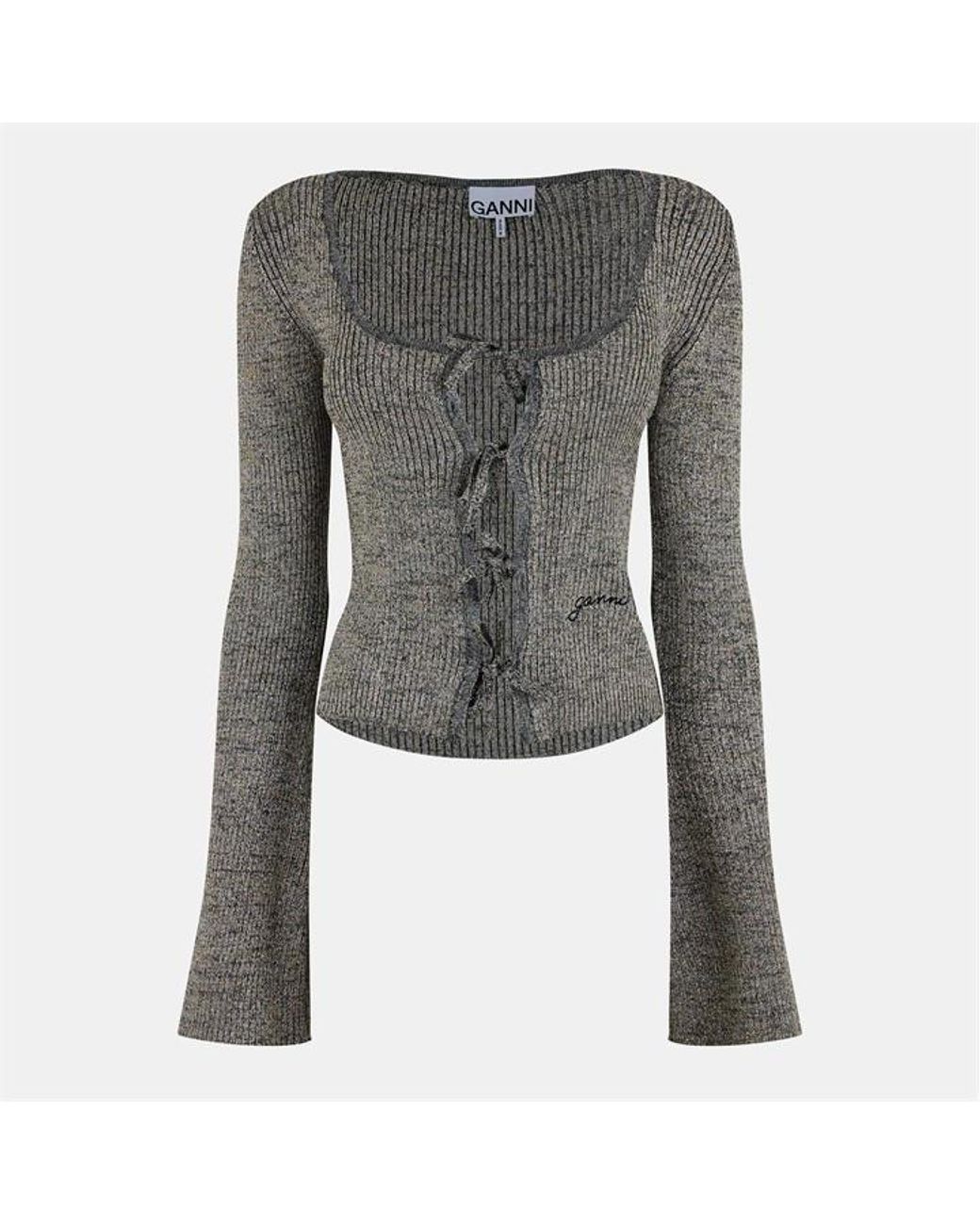 Ganni Gray Rib Knitted Cardigan