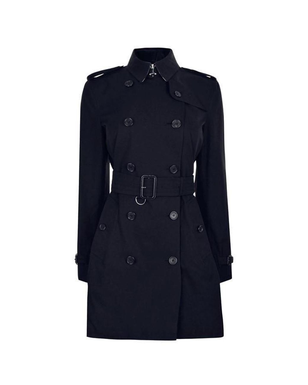 Burberry Black Kensington Water-Resistant Cotton Mid-Length Trench Coat