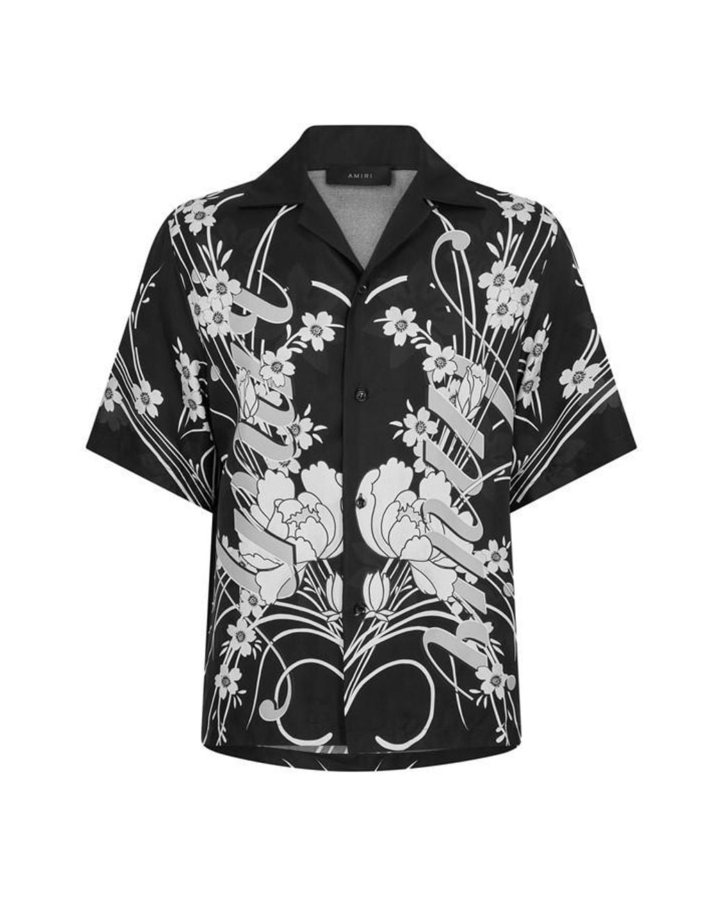 Amiri Black Floral Short Sleeve Relaxed Fit Bowling Shirt for men