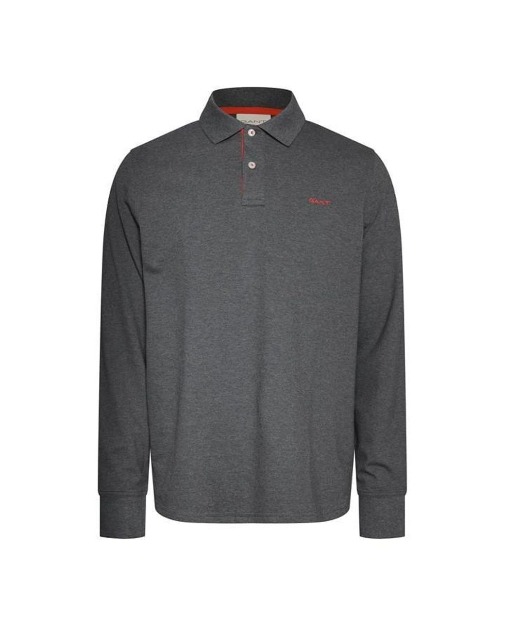 Gant Gray Contrast Pique Long Sleeve Polo Shirt for men