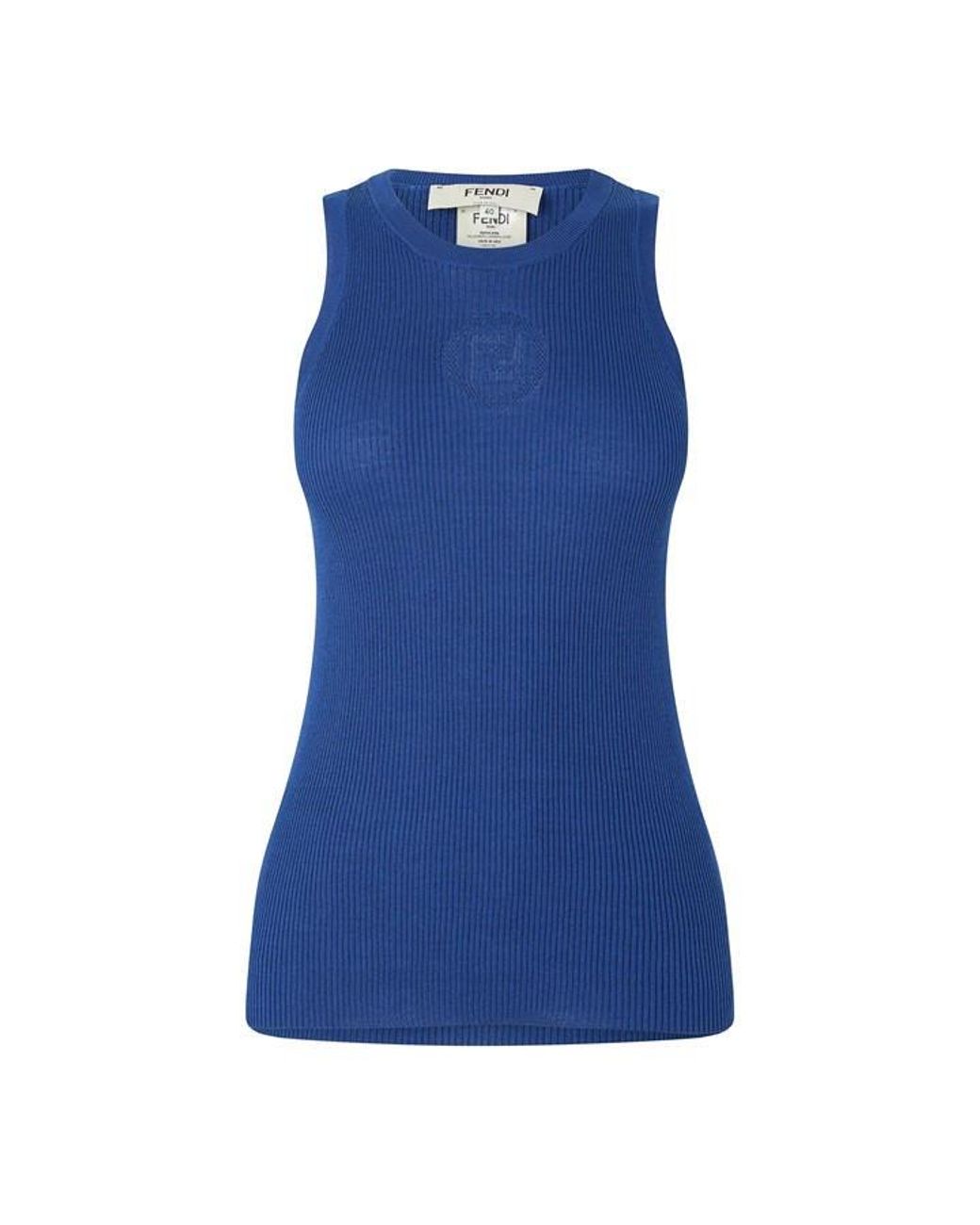 Fendi Blue Bollo Rib Tank Top