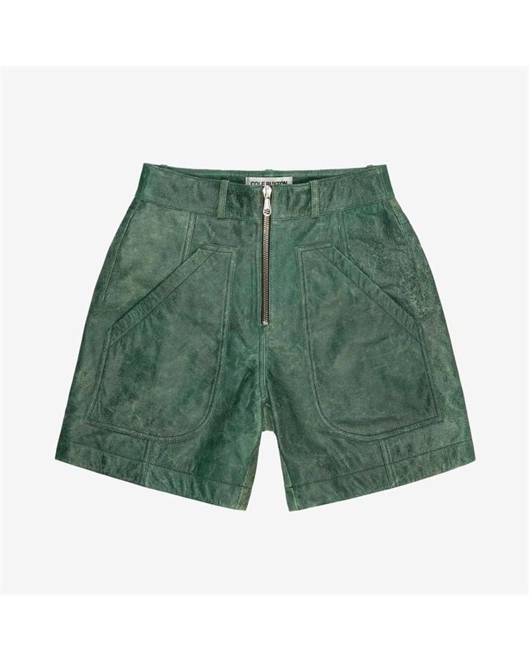 Cole Buxton Green Cracked Leather Shorts for men