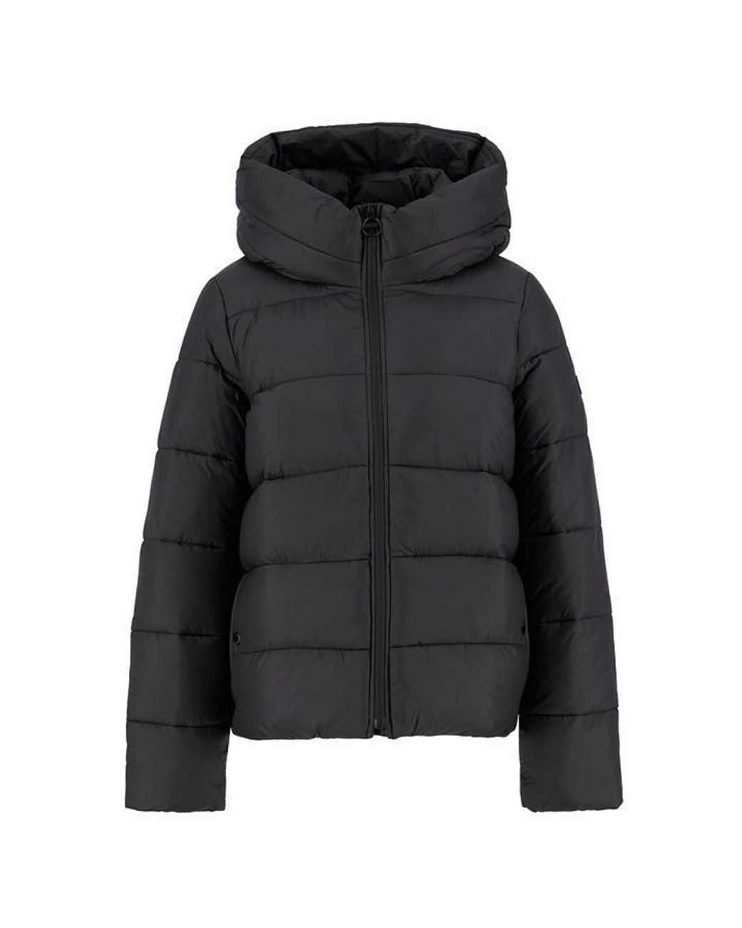 Barbour Black Olivios Hooded Long Sleeve Full Zip Short Puffer Jacket