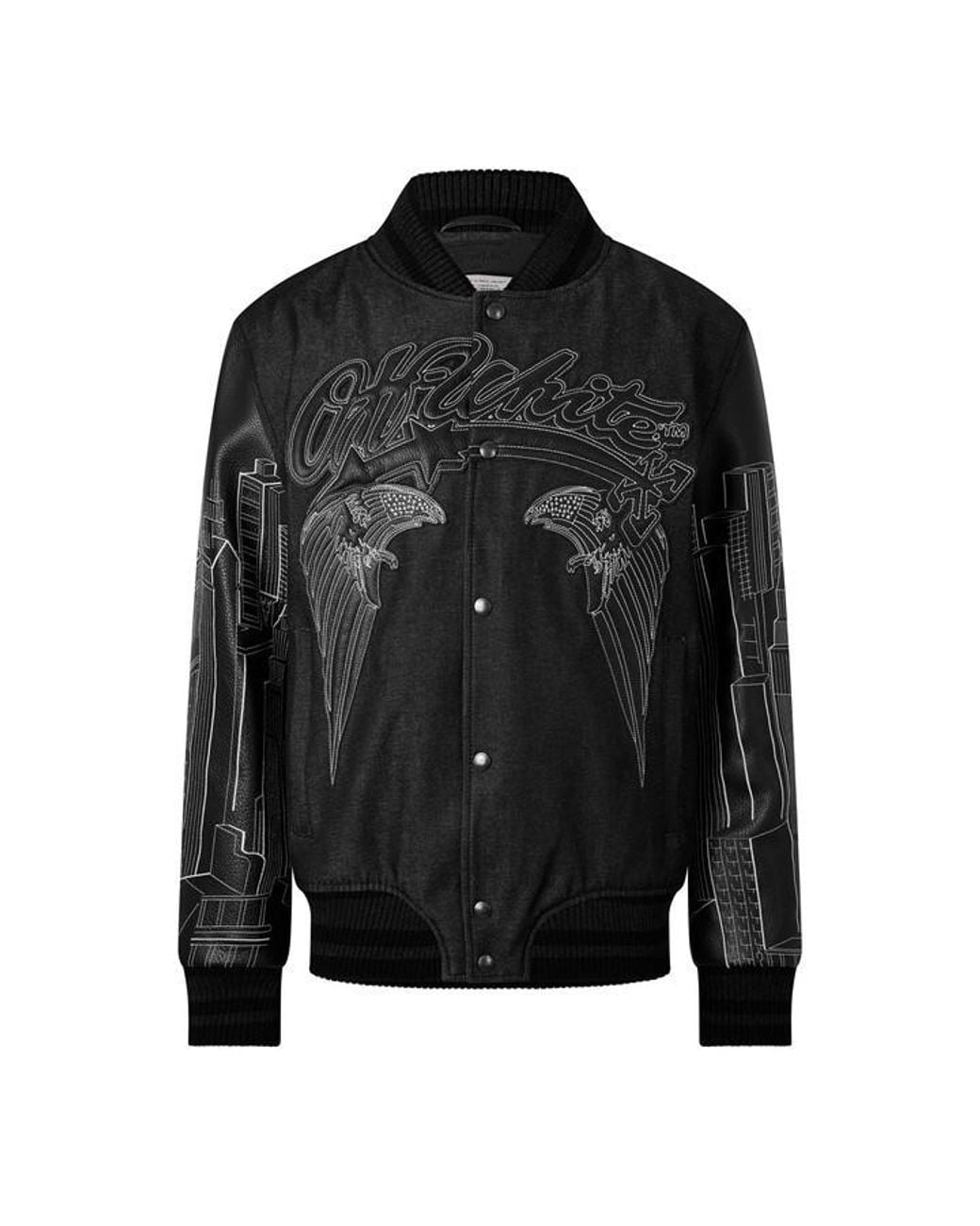 Off-White c/o Virgil Abloh Black Skyline Varsity Jacket for men