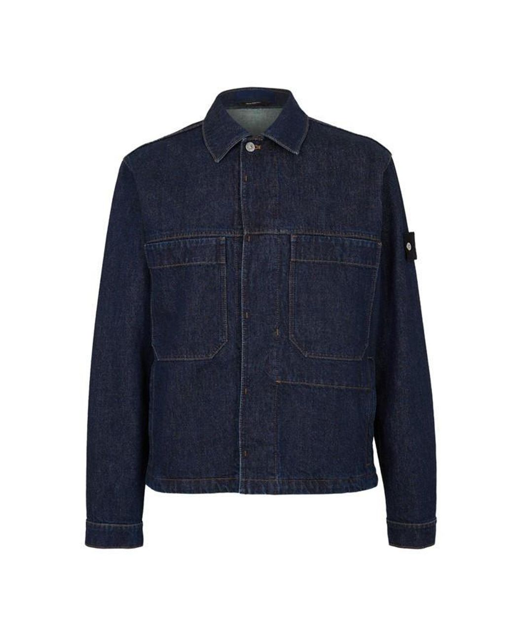 Stone Island Blue Denim Research Biker Jacket for men