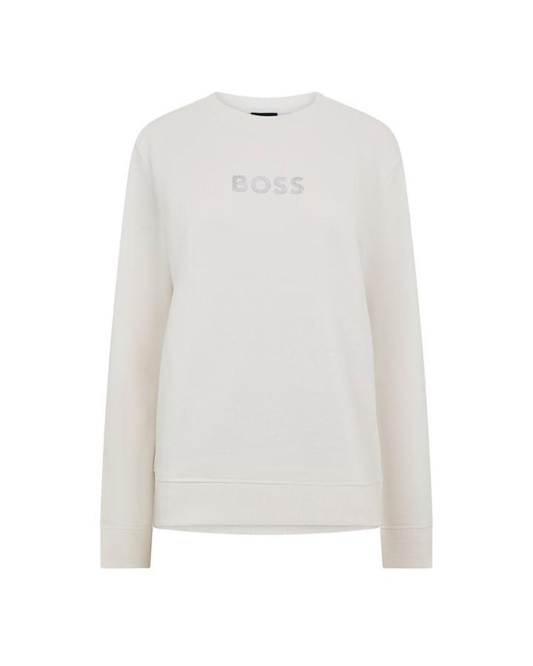 Boss White Crew Sweatshirt, Sparkling Diamante