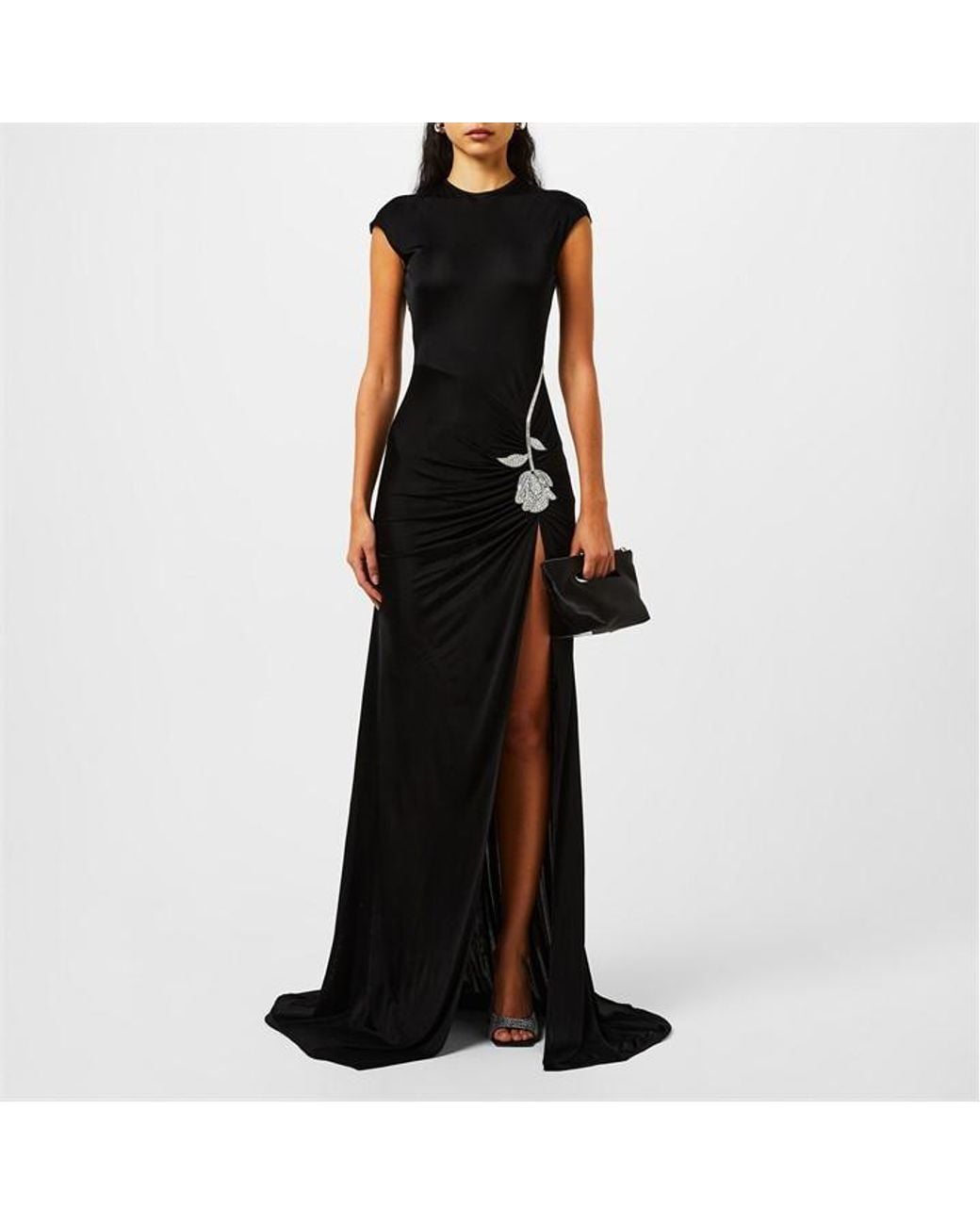all black tight dress Long Sleeve Square Neck Ruched Double Slit Maxi Small This high waist black Sizes:XL designer eveningwear Black and White Geometric