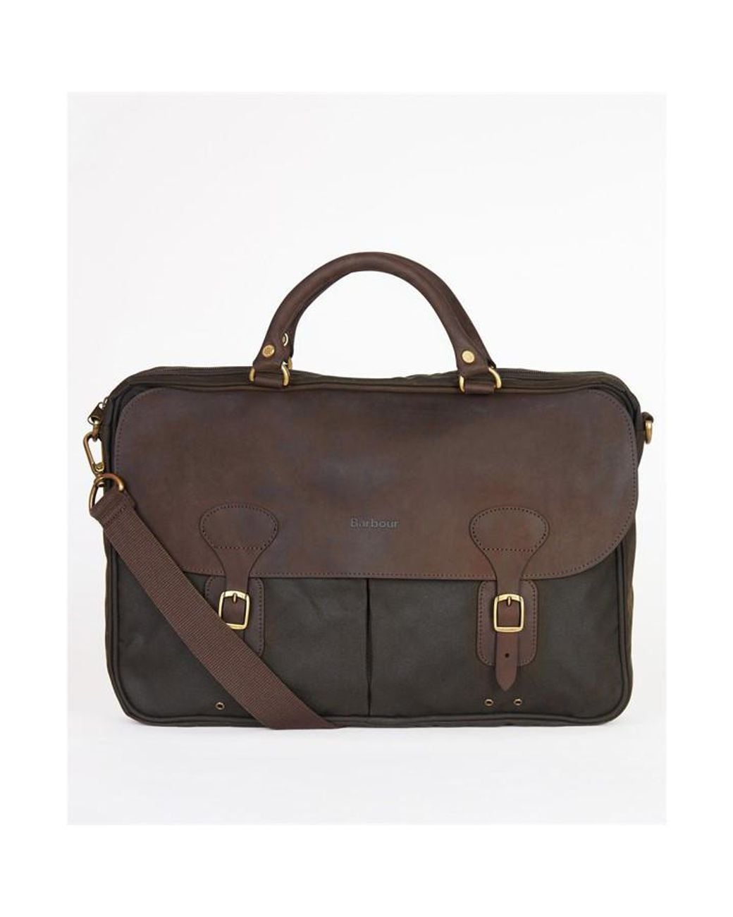 Barbour Brown Waxed Cotton And Leather Briefcase for men