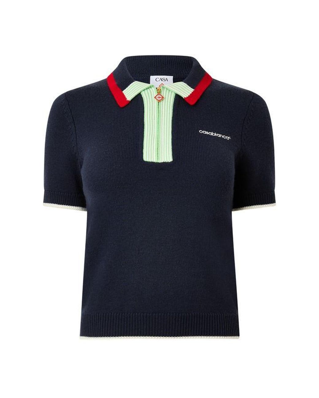 Casablanca Blue Logo Half-Zip Knit Polo Shirt
