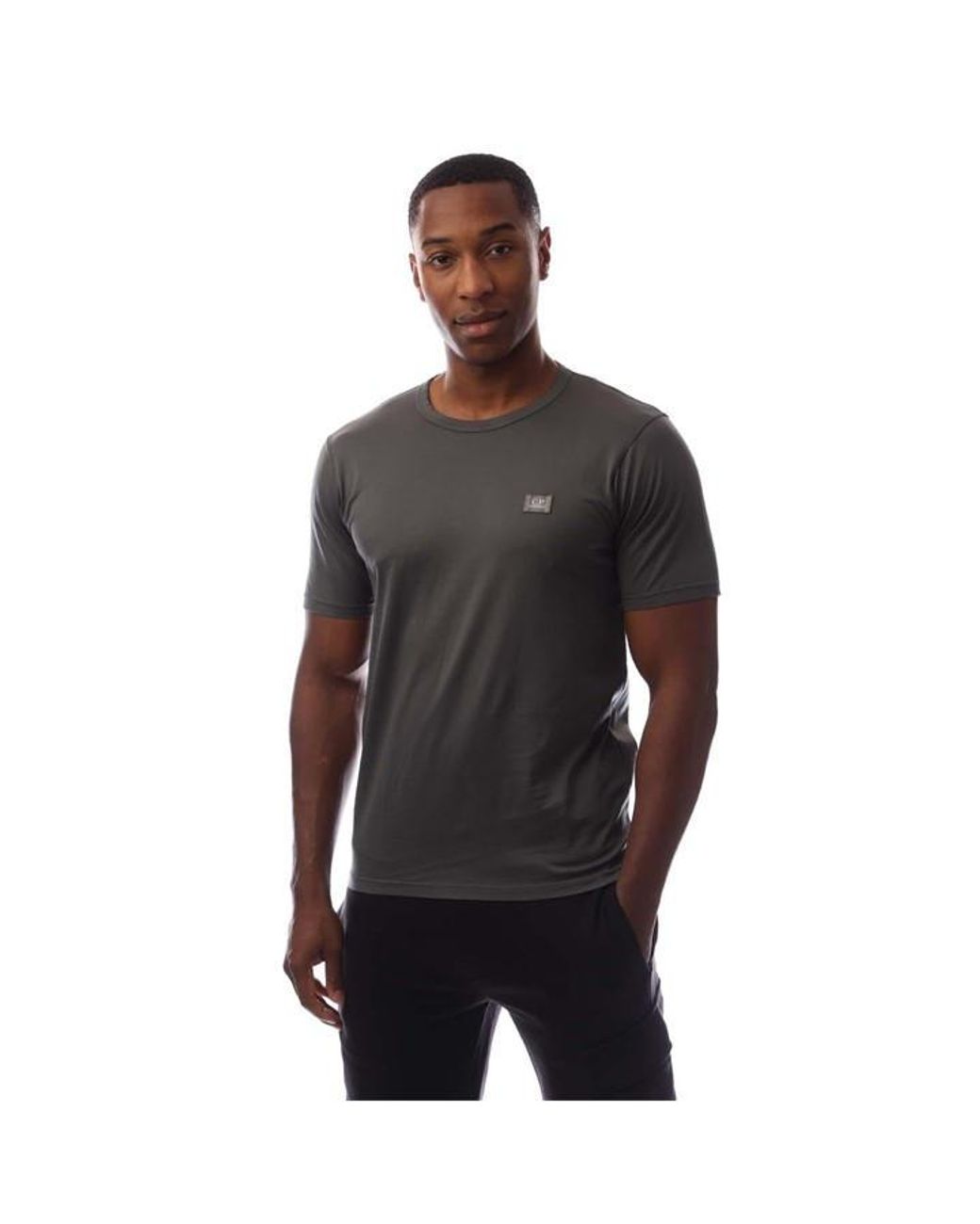 C P Company Black 70/2 Mercerized Jersey Logo Patch T-Shirt for men