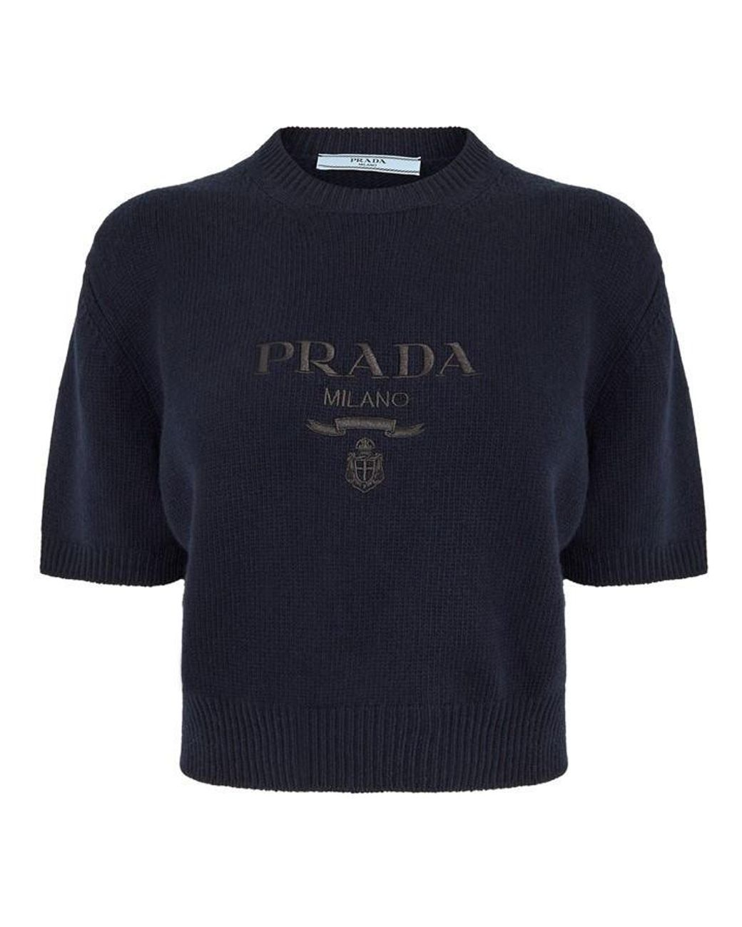 Prada Blue Cashmere Short Sleeve Knitted Top