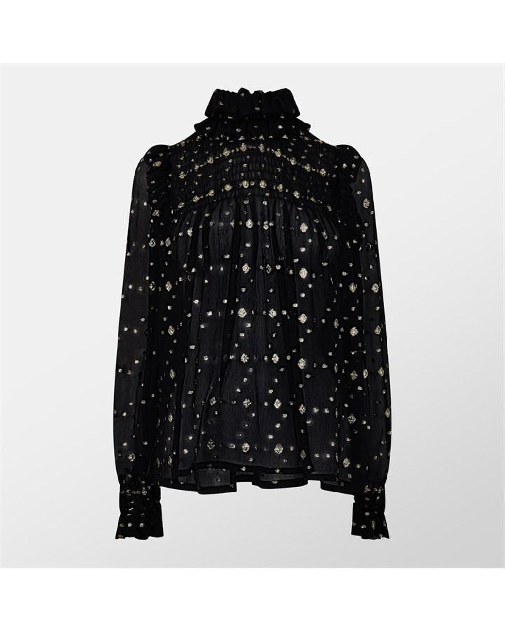 Saint Laurent Black Ruffle Long Sleeve Blouse