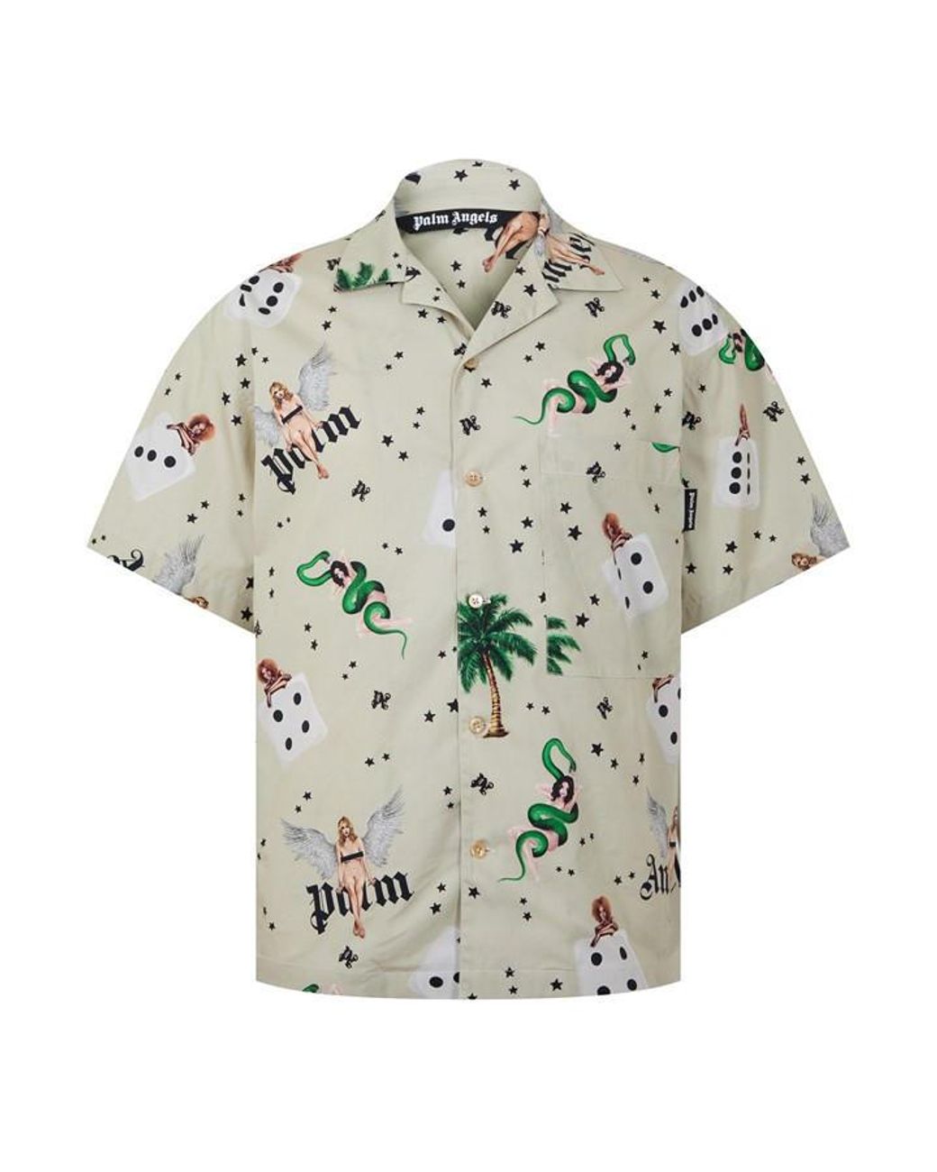 Palm Angels Gray Pin Up Bowling Shirt for men