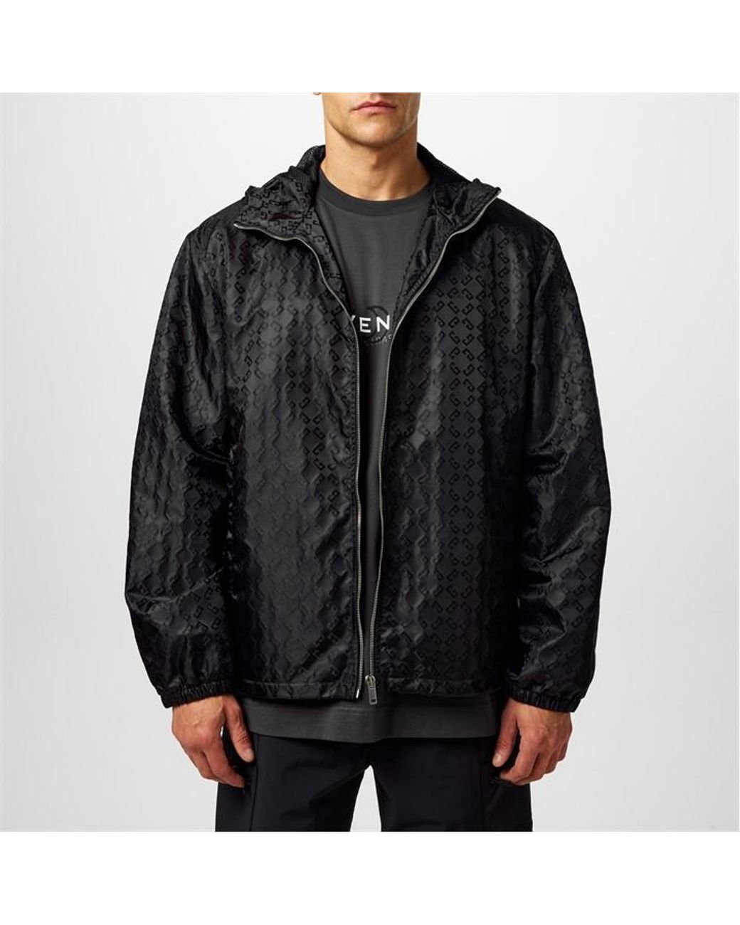 Givenchy Black 4G Monogram Wind Resistant Hooded Long Sleeve Windbreaker for men
